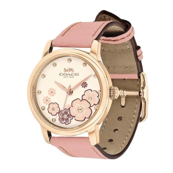 Coach Gold and Pink Women's Floral Watch - Picture 7 of 7